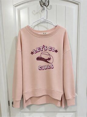 Oversized Light Pink Embroidered 'Let’s Go Girls' Crewneck Sweatshirt